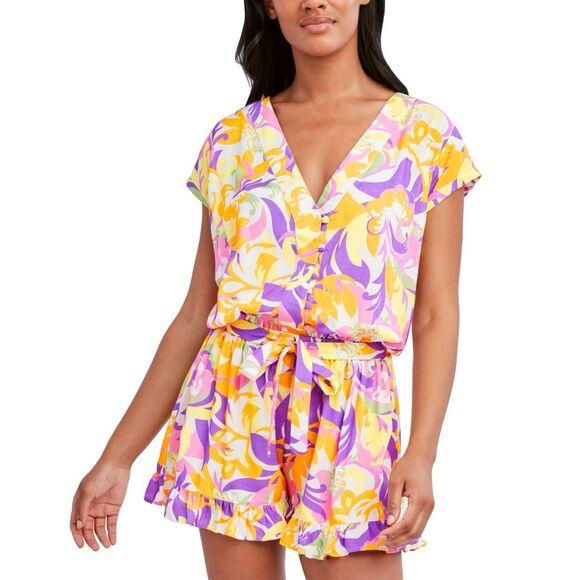 BCBGeneration Give It a Swirl Printed Romper Swim Cover-up - Swirl Multi Print S - Picture 1 of 3